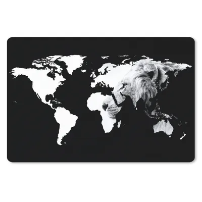 Produktbild von MuchoWow® Schreibtischunterlage Weltkarte - Schwarz - Weiß - Löwe 60x40 cm - XXL Mauspad - Großes Mauspad