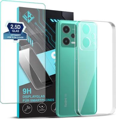 Produktbild von Handyhülle für Xiaomi Redmi Note 12 5G mit 9H Displayglas Displayschutz Hülle Transparent Flexibel Elastisch Case Cover Backcover Schutzhülle