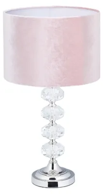 Zdjęcie produktu dla Lampa stołowa Relaxdays, aksamit i kryształ, wys. x średnica: 47 x 26 cm, oprawka E14, lampa nocna, oświetlenie pośrednie, różowa