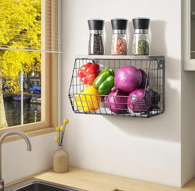 Produktbild von Obstkorb Hängend Wandkorb Obstschale Obst Gemüse Aufbewahrung Küchenorganizer Badezimmer mit 2 Haken