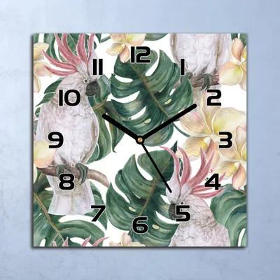 Produktbild von Wanduhr Echt-Glas-Küchenuhr Tropische Papageien Quarz 30x30 Deko Bilder