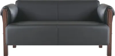 Produktbild von Sofa 2-Sitzer Schwarz Couch Modern Original Design Ledersofa Holz