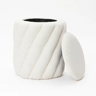 Produktbild von Sitzhocker mit Stauraum Rund Weiß, Ø40x45,5 cm, Runder Polsterhocker mit Stauraum