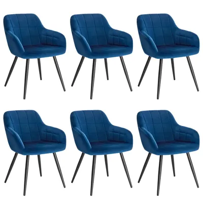 Produktbild von WOLTU 6er Set Esszimmerstuhl Küchenstuhl Polsterstuhl Design Stuhl mit Armlehnen, mit Sitzfläche aus Samt, Gestell aus Metall, Blau