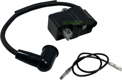 A black ignition coil with a spark plug wire and boot, shown on a white background.