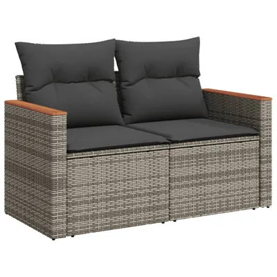 Image de vidaXL Canapé de jardin 2 places avec coussins Gris Poly rotin