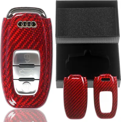 Produktbild von Auto Schlüssel Echt Carbon Schutz Hülle Hardcover Rot kompatibel mit Audi A4 8K A5 8T 8F A6 A7 C7 R8 Q5 8R A8 KEYLESS SMARTKEY