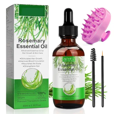 Produktbild von AriNoy Rosmarinöl mit Silikonbürste für Haare und Kopfhaut, für Gesundes Haarwachstum, 100% Naturreines Ätherisches Rosmarin Öl für Hautpflege