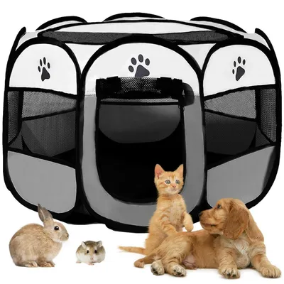 Produktbild von Welpenauslauf Laufstall Hund Katze Kleintiere 114x114x59cm Grau