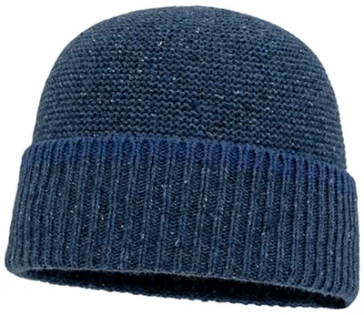 Balke Strickmütze mit Ripstrick Umschlag Seidenmix in blau