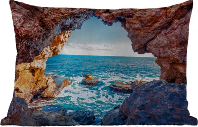 Produktbild von MuchoWow® Outdoor Kissen - Höhle - Meer - Felsen - Natur - 60x40 cm - Wetterfest - Lounge Kissen - Zierkissen - Kissen für Innenräume