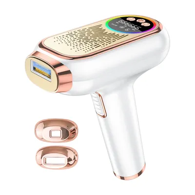 Produktbild von IPL-Laser-Gefrierpunkt-Haarentfernungsgerät, schmerzlos, mit zwei Ersatzköpfen, geeignet für Frauen, Männer, Gesicht, Beine und Arme (Gold)