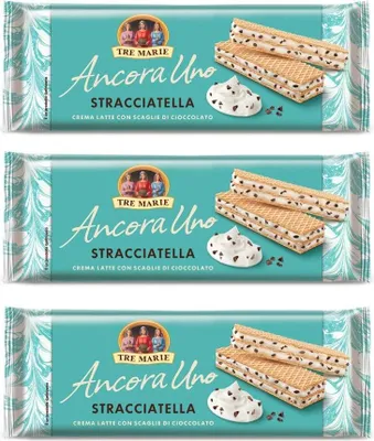 Produktbild von 3x Tre Marie Ancora Uno Wafer Stracciatella Waffeln gefüllt mit Milchschokolade Creme und Schokoladenstücke 140g
