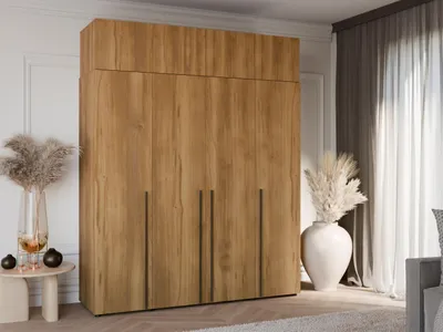 Produktbild von Drehtürenschrank DOMINO 200 Gold Baroque mit Aufsatz 4-türig Schlafzimmer Wohnzimmer Kleiderstange