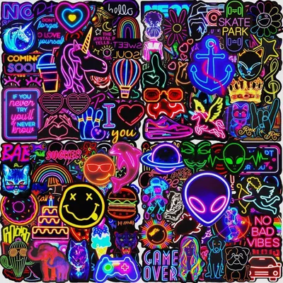 Produktbild von Aufkleber 200 Stück Neon Vinyl Sticker Set Wasserfest für Laptop, Skateboard, Trinkflasche, Fahrrad