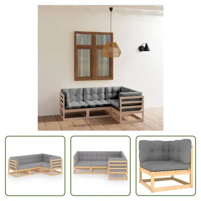 Produktbild von The Living Store 4-tlg. Garten-Lounge-Set mit Kissen Kiefer Massivholz