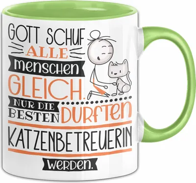Produktbild von Katzenbetreuerin Geschenk Becher Tasse Gott Schuf Alle Menschen Gleich Nur Die Besten Durfeten Katzenbetreuerin Werden Geschenkidee Lustig (Grün)