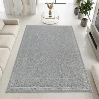 Zdjęcie produktu dla Dywan z recyklingu, szary, wzór ornamentowy, idealny do salonu, wymiary: 160 x 230 cm