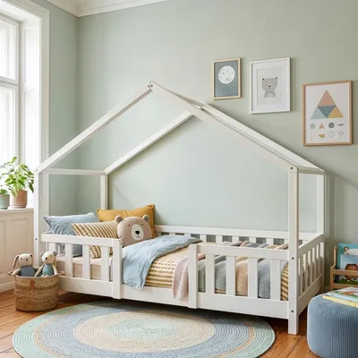 Image de Lit d'enfant 'Treviolo' avec matelas et protection contre les chutes 80x160cm blanc