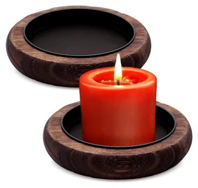 Produktbild von 2 Stück Kerzenteller aus Holz, runde Kerzenuntersetzer in Schwarz, dekorative Halter für Stumpenkerzen, Taufkerzen und Hochzeitskerzen