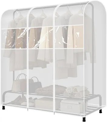 Imagen del producto de Funda transparente e impermeable, de 150x50x150 cm, con cremalleras, para perchas de ropa