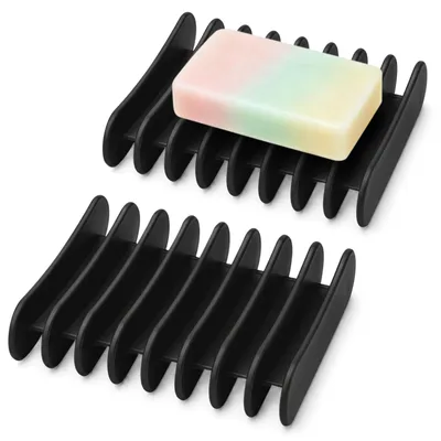Productafbeelding van Siliconen zeephouder met afvoer - 2 stuks zeephouders voor wastafel en douche - Zwart
