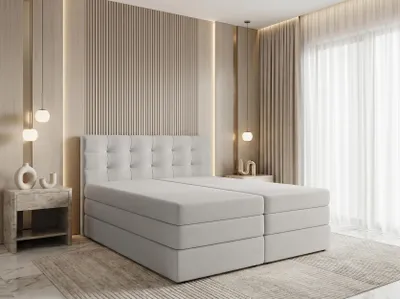 Produktbild von AX LIVING Finike Boxspringbett 140x200 cm mit Topper, 2 Matratzen, Stoff Beige