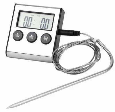 Digitales Fleischthermometer mit Timer, 0–250 °C, Edelstahlsonde