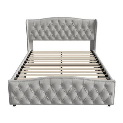 Produktbild von UnboxG Polsterbett mit Stauraum, Doppelbett 140x200cm Boxspringbett mit Lattenrost, Stauraumbett Funktionsbett, Grau