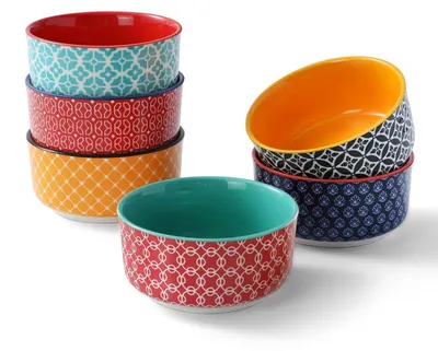 Zdjęcie produktu dla Zestaw 6 foremek do sufletów, pojemność 180 ml, porcelana, wielokolorowe, średnica 10 cm