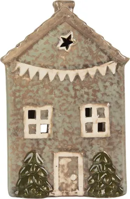 Immagine prodotto di Clayre & Eef Portacandele House 10x8x15 cm in Vetroceramica verde