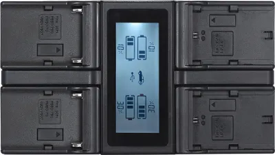 Obrázek produktu pro Andoer LP-E6 LP-E6N NP-F970 4kanálová nabíječka pro digitální fotoaparáty s náhradním LCD displejem pro Canon 5DIII 5DS 5DSR 6D 7DII 80D 70D Náhrada za NP-F550 F750 F950 NP-FM50 FM500H