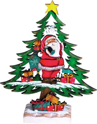 Produktbild von Deko Tannenbaum mit Weihnachtsmann Holz Dekobaum Fensterbild Stern Schneemann