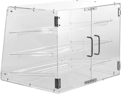 Produktbild von Konditorei-Vitrine, 3-stöckige gewerbliche Thekenvitrine für Bäckereien, Acryl-Vitrine mit Zugangstür hinten und herausnehmbaren Einlegeböden, hält Donuts, Bagels, Kuchen und Kekse frisch, 52,6 cm x 36,1 cm x 41,4 cm
