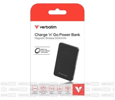Produktbild von Verbatim Charge 'n' Go Essentials, 5000 mAh, Quick Charge 3.0, Kabelloses Aufladen, 35 W, Schwarz