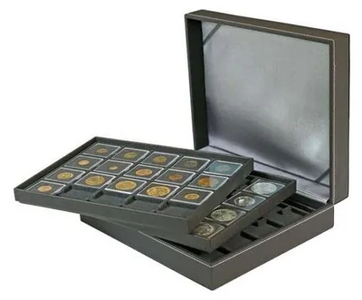 Produktbild von Lindner 2365-2122CE Münzkassette NERA XL mit 3 Tableaus und schwarzen Münzeinlagen für 60 Münzrähmchen 50x50 mm/Münzkapseln CARRÉE/OCTO Münzkapseln