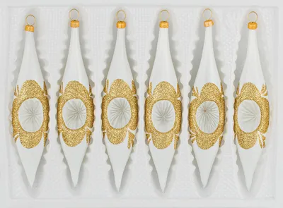 Produktbild von 6 tlg. Glas-Zapfen Set in "Hochglanz "Vintage Classic Weiss Gold"
