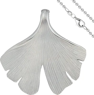 Produktbild von Anhänger mit Halskette Ginkgoblatt aus 925 Silber mattiert 50cm Ginko Ginkgo