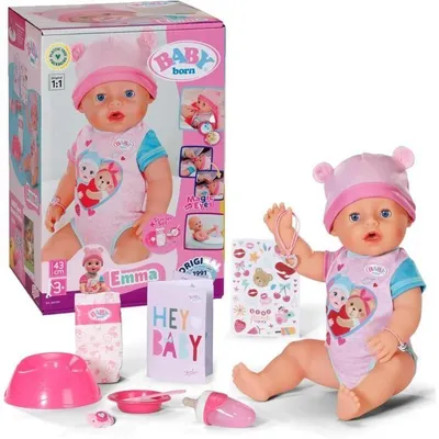 Produktbild von BABY BORN Emma, bewegliche Puppe, 43 cm, mit 10 Funktionen und 10 Zubehörteilen, inklusive "Magische Augen", ohne Batterien, ab 3 Jahren