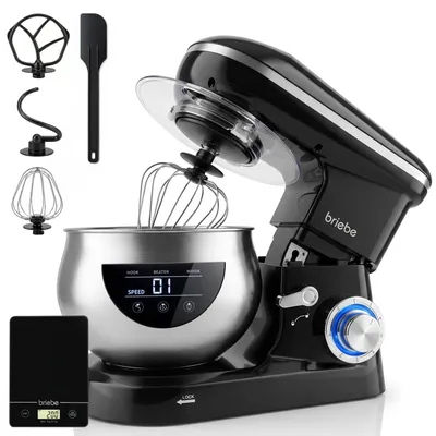 Imagen del producto de Briebe KM1164B, amasadora de 5 litros, 6 velocidades, pantalla táctil LED y balanza de cocina, color negro