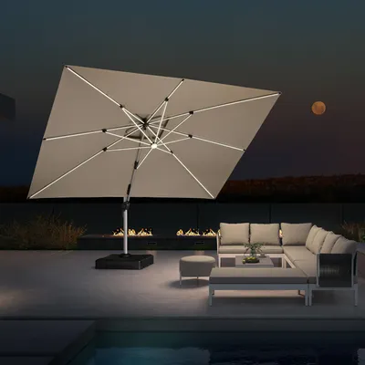 Produktbild von PURPLE LEAF Sonnenschirm mit LED Solar Beleuchtung Ampelschirm 300 x 400 cm Rechteckig Groß 360°Rota Außenbereich Alu, Balkonschirm XXL UV50+, Beige