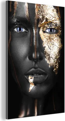 Produktbild von MuchoWow Wanddekoration Metall Metallbild Wandkunst 100x150 cm Frau - Blattgold - Schwarz - Gold - Luxus MuchoWow Aluminium Gemälde - Bild