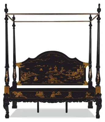 Produktbild von Casa Padrino Luxus Barock Himmelbett im chinesischen Stil Schwarz / Gold - Schlafzimmer Möbel
