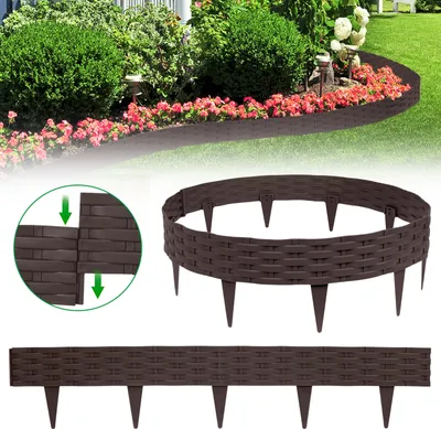 Produktbild von LZQ Rattan-Optik Rasenkanten Beeteinfassung 25m 25 Stücke Beetumrandung Gartenpalisade Mähkante Palisaden Garten Zaun Braun