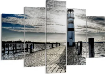 Produktbild von Bild auf Leinwand - Leinwandbild - See Leuchtturm Holzbrücke Wasser - 150x100cm - Wand Bild - Wanddeko - Leinwanddruck - Bilder - Kunstdruck - Leinwand bilder - Wandkunst - EA150x100-0330