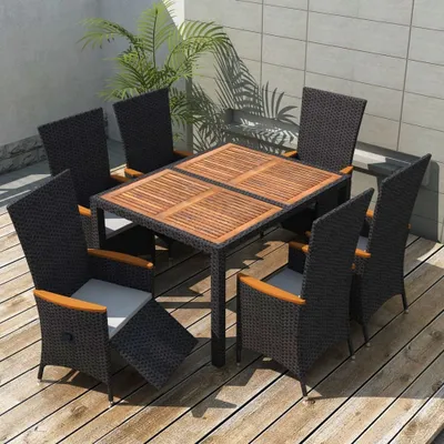 Immagine prodotto di Maison Exclusive - Set da giardino completo di 7 pezzi, in rattan sintetico e legno di acacia, colore nero