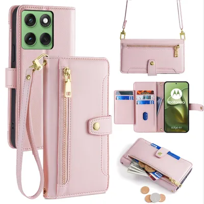Produktbild von Handykette für Motorola Edge 60 / 60 Fusion Hülle mit Band Kartenfächer Rosa