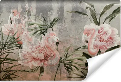 Produktbild von Muralo Selbstklebende Fototapete FLAMINGOS Vögel Blumen Blätter Beton Abstraktion Vintage Br. 180cm x Hö. 120cm