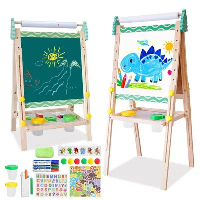 Immagine prodotto di Tavolo da gioco in legno per bambini con cavalletto a doppia faccia e accessori