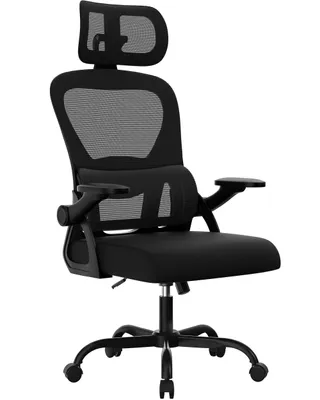 Produktbild von Ergonomischer Bürostuhl, Schreibtischstuhl mit Verstellbarer Kopfstütze und Armlehnen, C-förmige Lordosenstütze, Drehstuhl, Bürostühle Wippfunktion